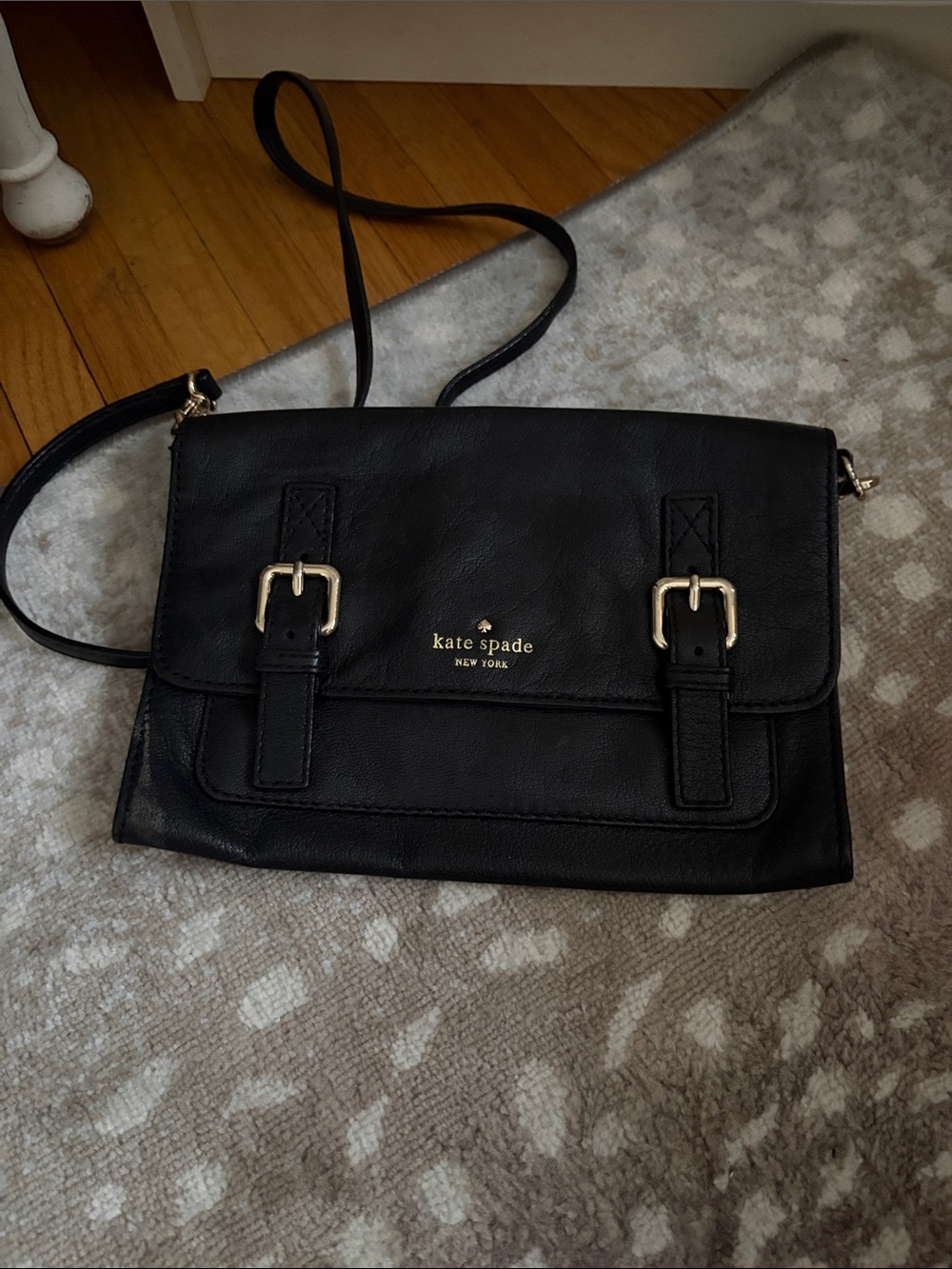 kate spade Black Leather Buckle Front Crossbody messenger bag